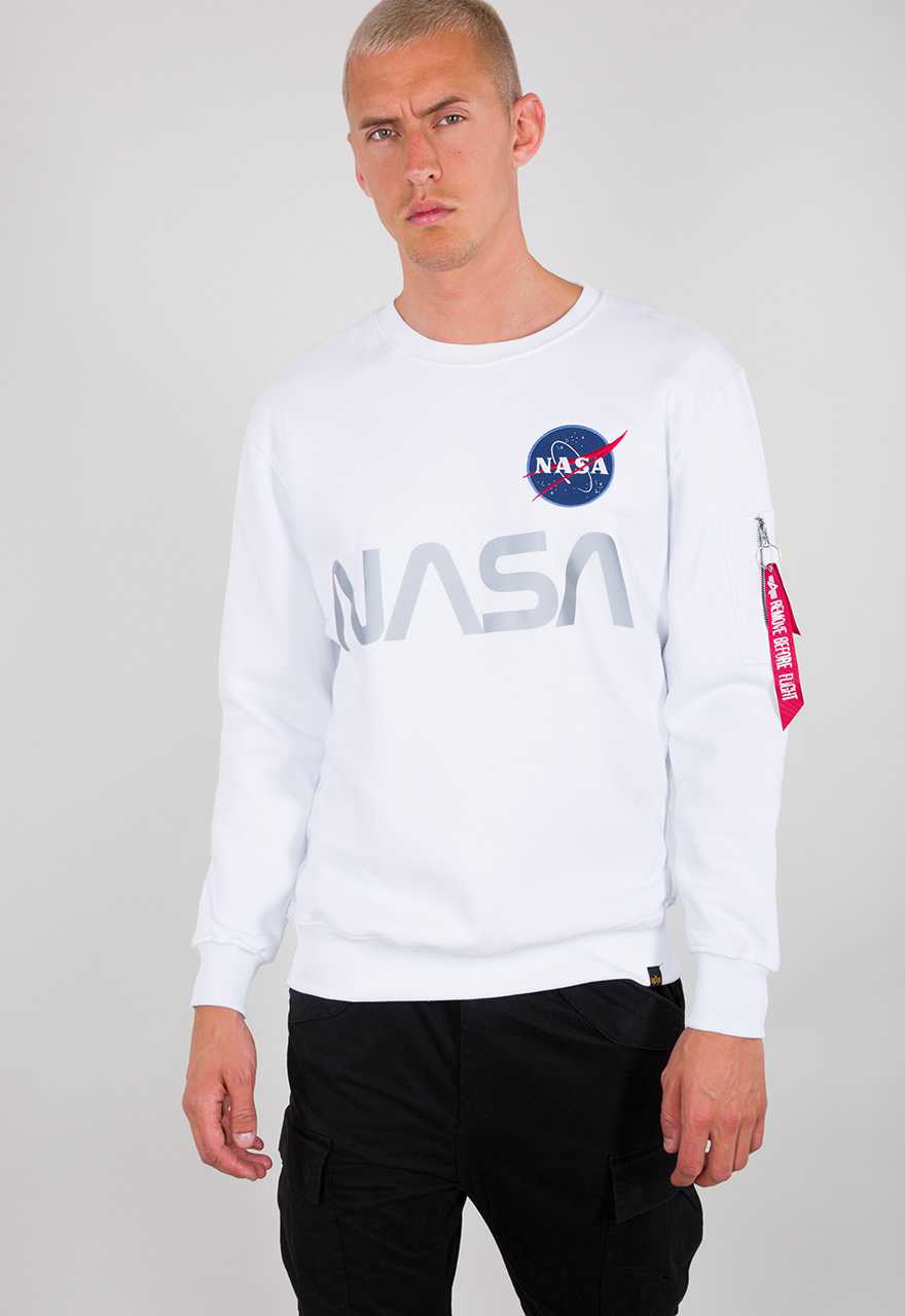 Alpha Industries Men's NASA Reflective Sweatshirt White